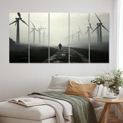 Wind Turbines Elemental Forces III - Wind Turbines Wall Decor - 5 Equal Panels