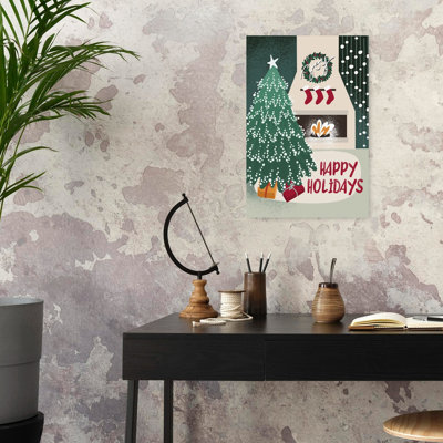Joyeuses fêtes festives, rétro, rétro, arbre de Noël abstrait, paysage d'hiver, reproduction d'art mural