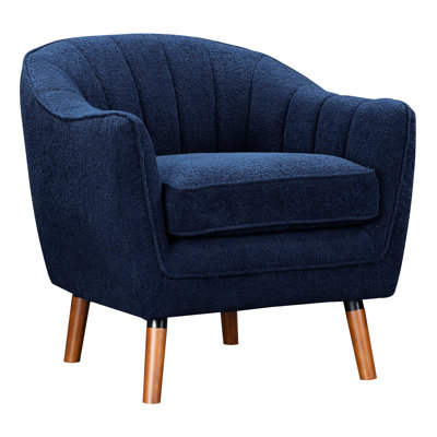 Chaise d'appoint de style Mid-Century moderne bleu, revêtement en tissu texturé, structure en bois massif, dossier à coutures latérales, pieds bruns, siège de 20,5 po de largeur de siège, tissu chenille, fabrication, ensemble de 26,5 po