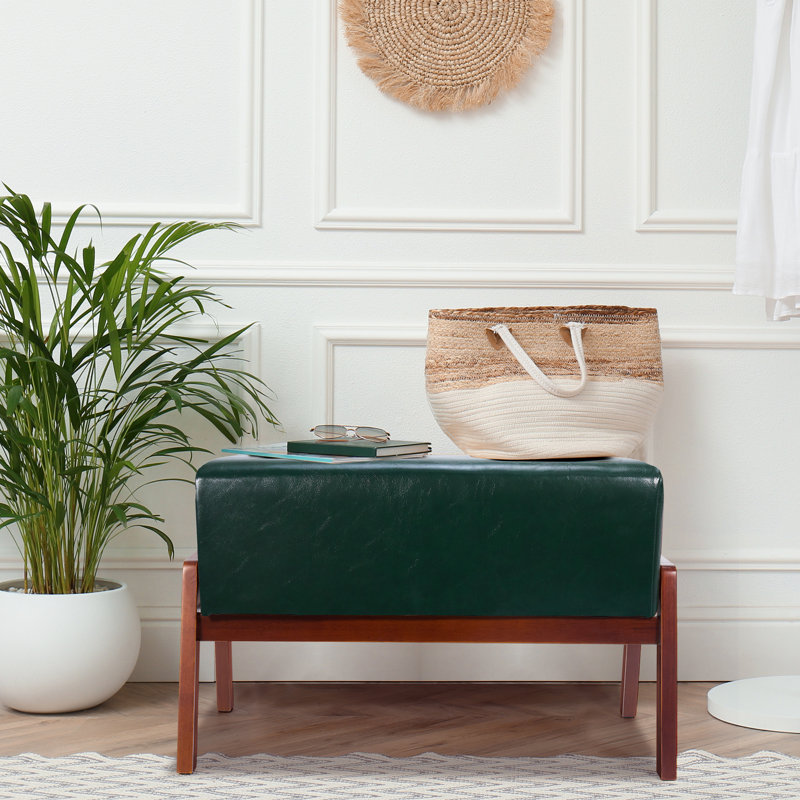 Tabouret en bois rembourré Mid Century, Vert