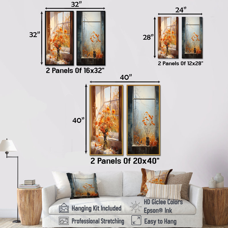 «Meadow Windows View I», ensemble d'art mural en toile pour fenêtre, H 32 po x l 33 po, Toile tendue