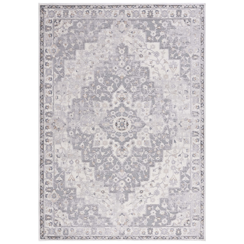 Tapis oriental gris en polypropylène / polyester tissé à la machine, Rectangle 5 pi 3 po x 7 pi 6 po