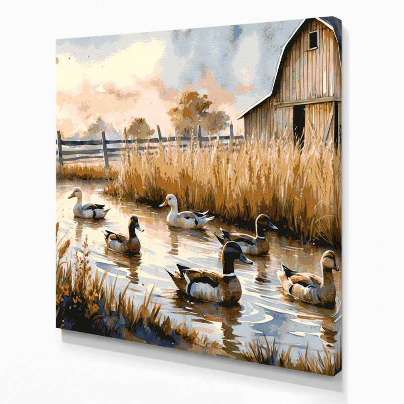"Farm Ducks", art mural sur toile beige, H 12 po x l 12 po