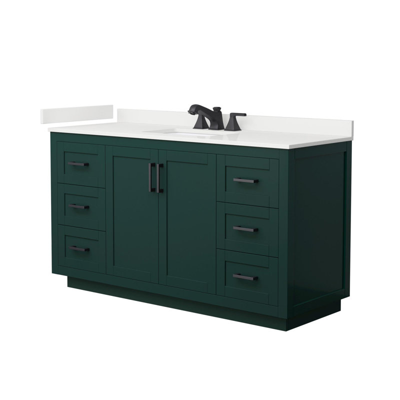 Miranda 60" Freestanding Single Bathroom Vanity with Quartz Top, White Quartz, Green, Matte Black