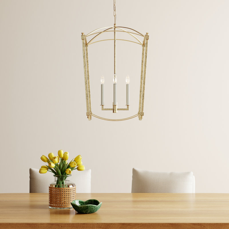 Olive 4-Light Dimmable Geometric Lantern Chandelier , Antique Gild