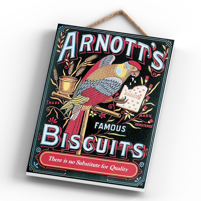 Arnotts Biscuits Vintage Retro Poster Design On Wooden Plaque