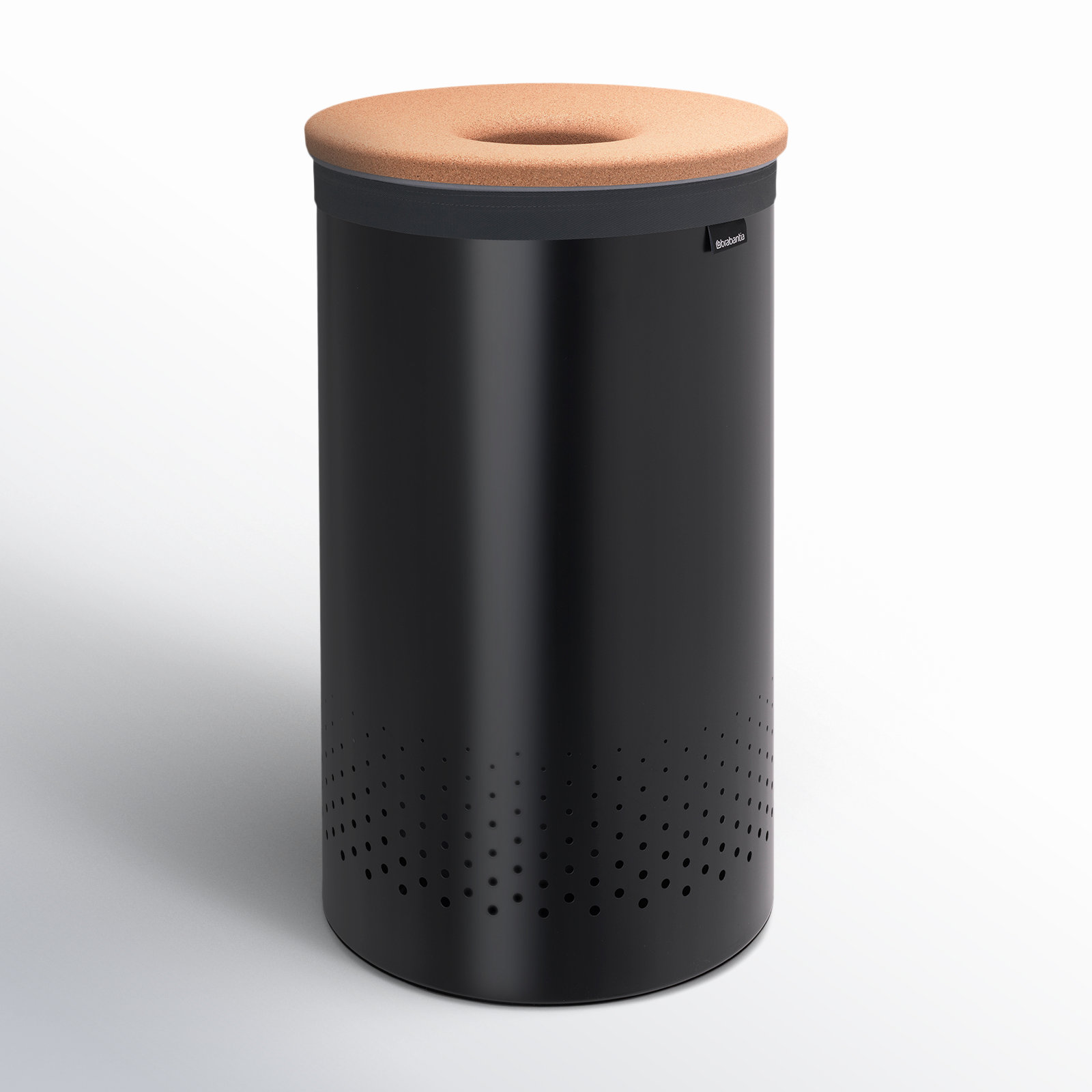 Brabantia Laundry Hamper with Cork Lid, Matte Black, Small (25" H x 12" W x 12" D)