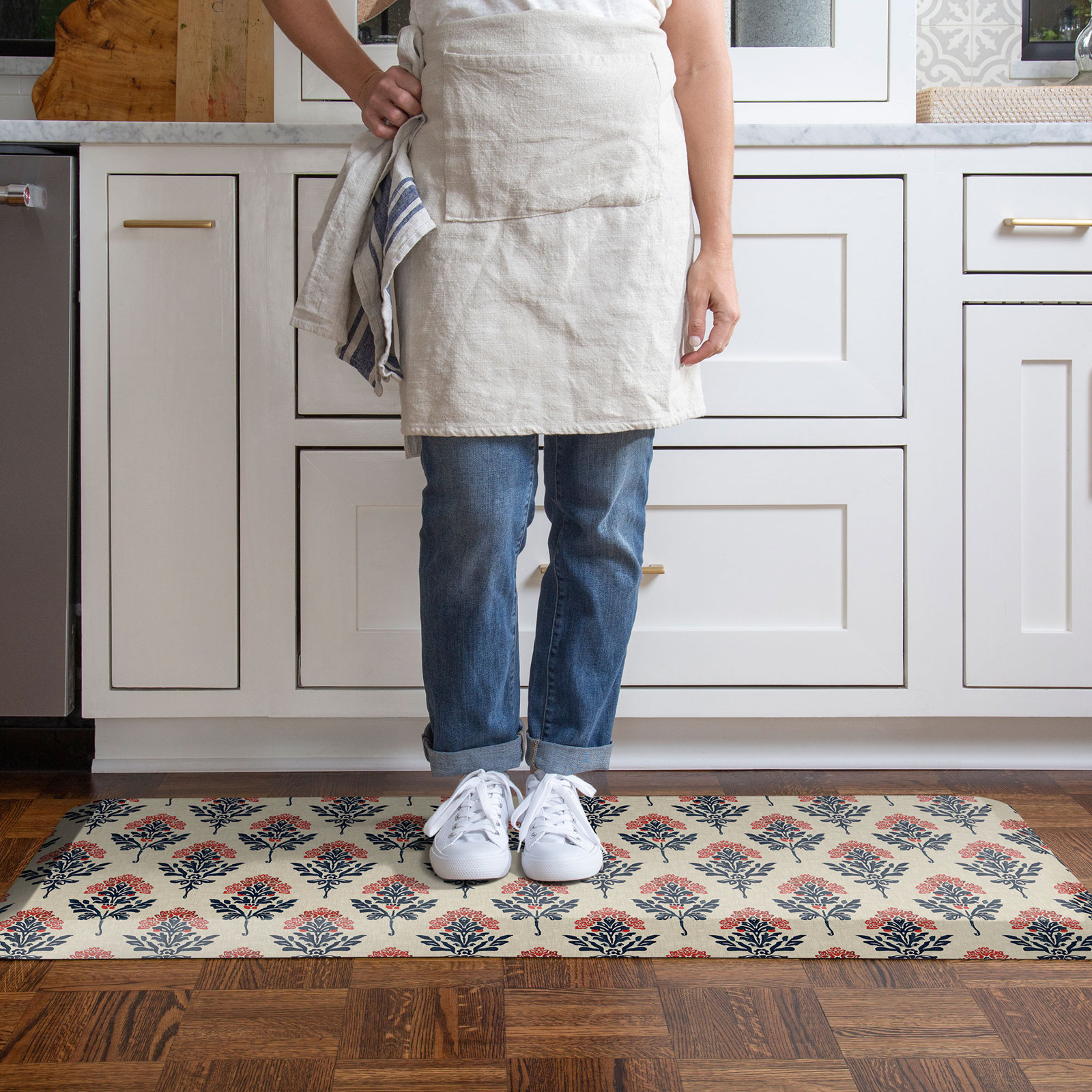 Block Print Garden Kitchen Comfort Mat, Indigo Blossom, Runner 20" x 72"