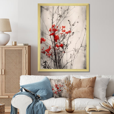 Red Grey Herb Garden II - Floral Wall Art