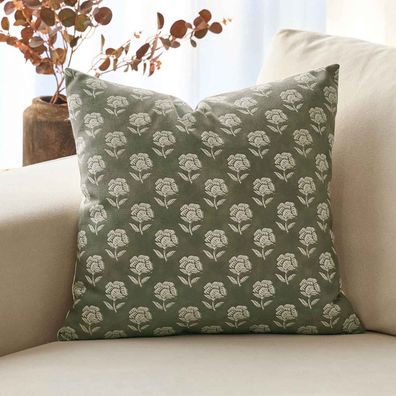Monza Rustic Elegance Serene Floral Pillow Cover 18x18 Inch Dusty Green Farmhouse Christmas Decor, Dusty Green, 18" H x 18" W
