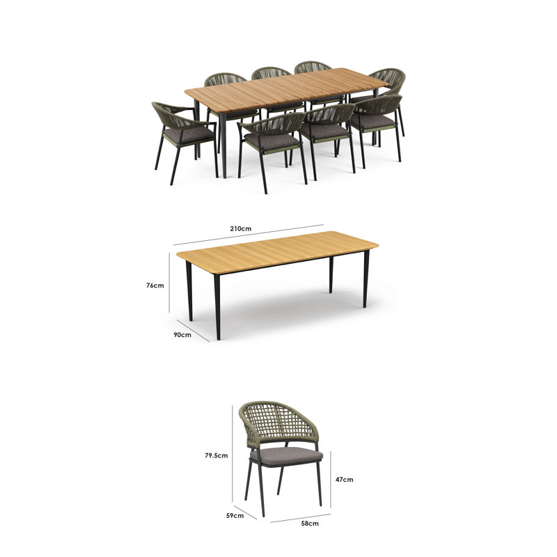 Kiera 8 Seat Rectangular Dining Set in Khaki