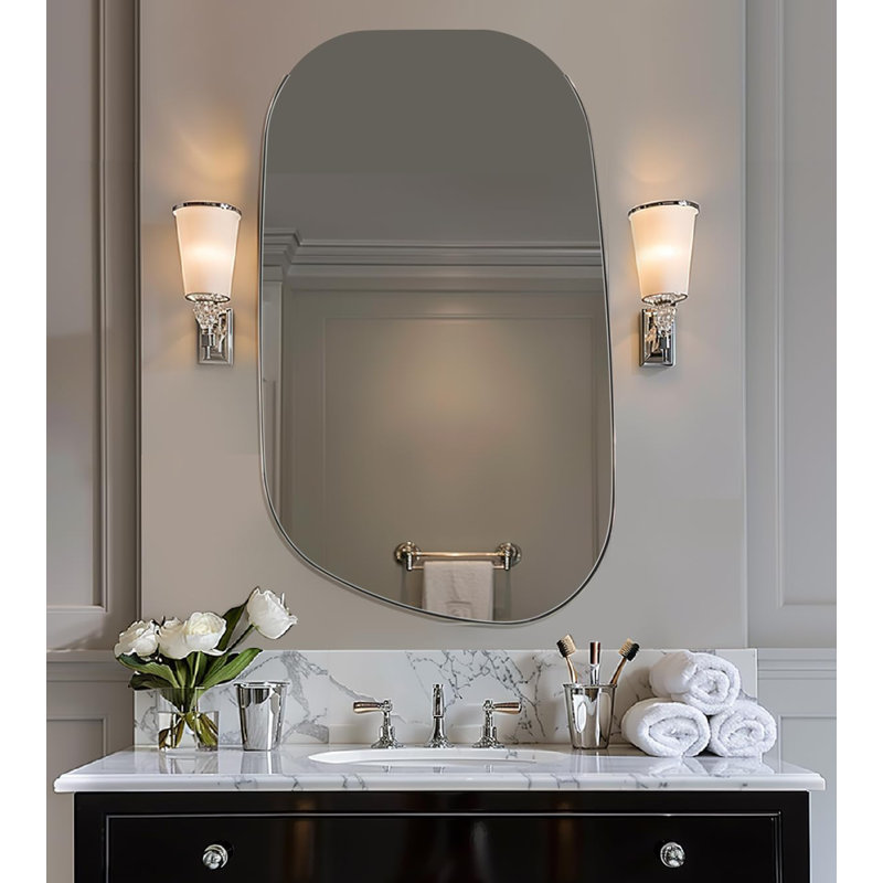 Miroir de salle de bain Huldrik Cadre en acier inoxydable, 40 po x 24 po, Chrome poli