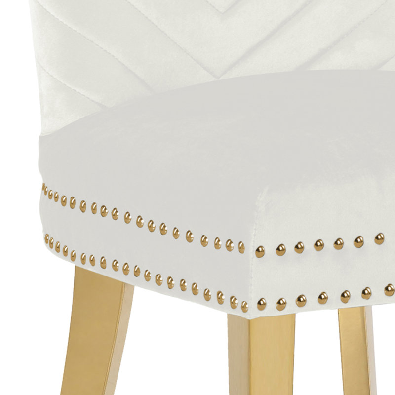 Escalera 20'' H Velvet Upholstered Dining Chair, Beige, Gold