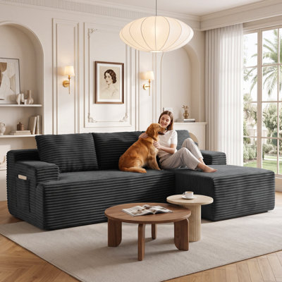 Boneless 96" Sectional Couches For Living Room Modern Modular L-Shape Cloud Sofa Compression-Boneless Deep Seat Couch With Chaise