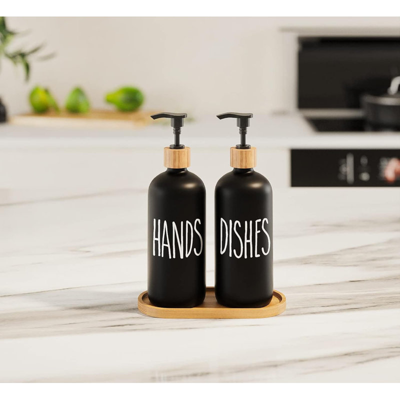 Glass Soap Dispenser for Kitchen & Bathroom Sinks | Modern Farmhouse Decor, Black