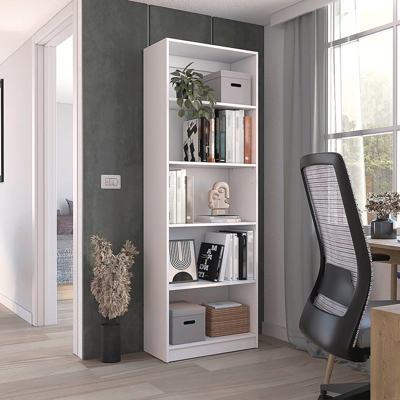 Bibliothèque Home 4 tablettes avec rangement à plusieurs niveaux, Blanc