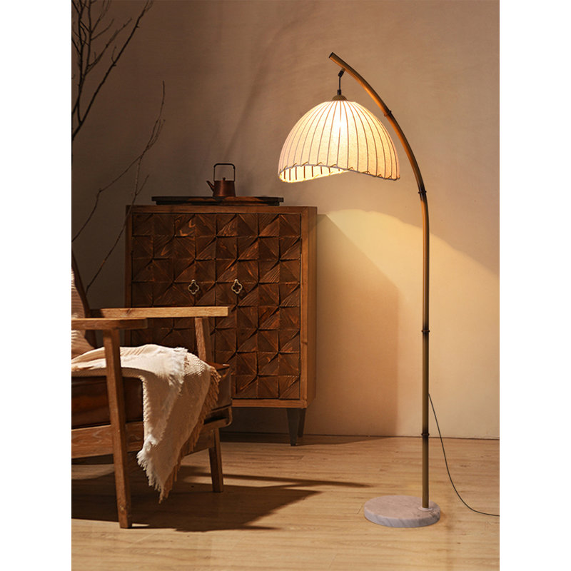 Zen-style metal fabric marble floor lamp