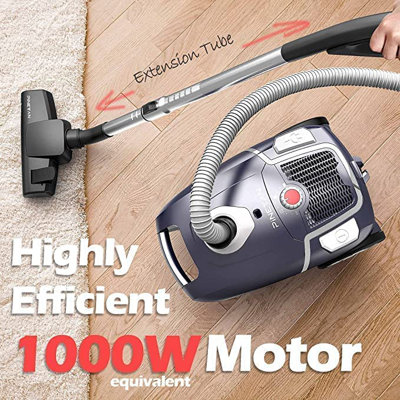 PINETAN Professional Canister Vacuum Cleaner WhisperClean, 62 dB Low Noise, 1KW High Suction Power
