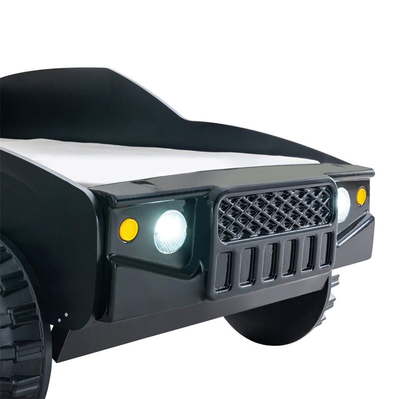 Lit moderne de style moderne de style Jeep avec finition ultrabrillante, veilleuses à DEL sur les phares, structure métallique, finition noire