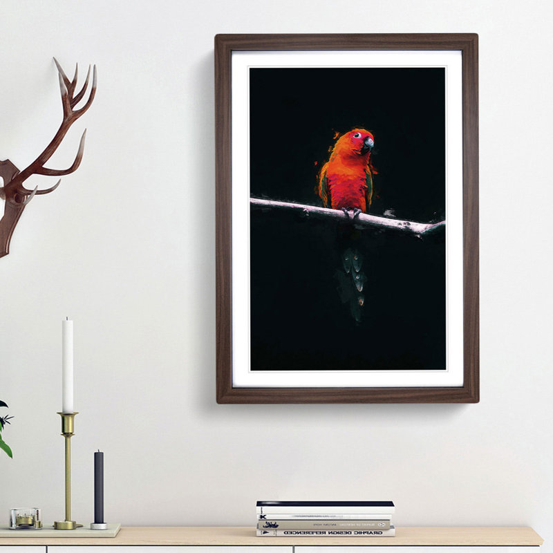 Perched Parrot in Abstract - Picture Frame Graphic Art Print, Walnut Framed, 87cm H x 62cm W x 2cm D