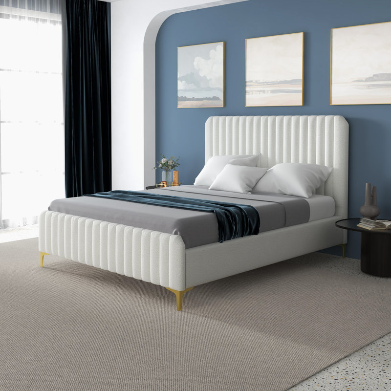Lit plateforme tapissier gris Kelii, Gris, Grand