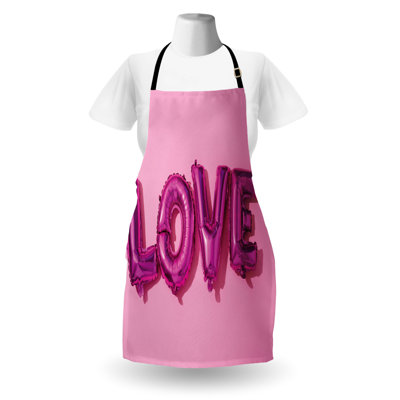 East Urban Home Love Apron Unisex Romantic Wording in Balloons Adult Size Pink