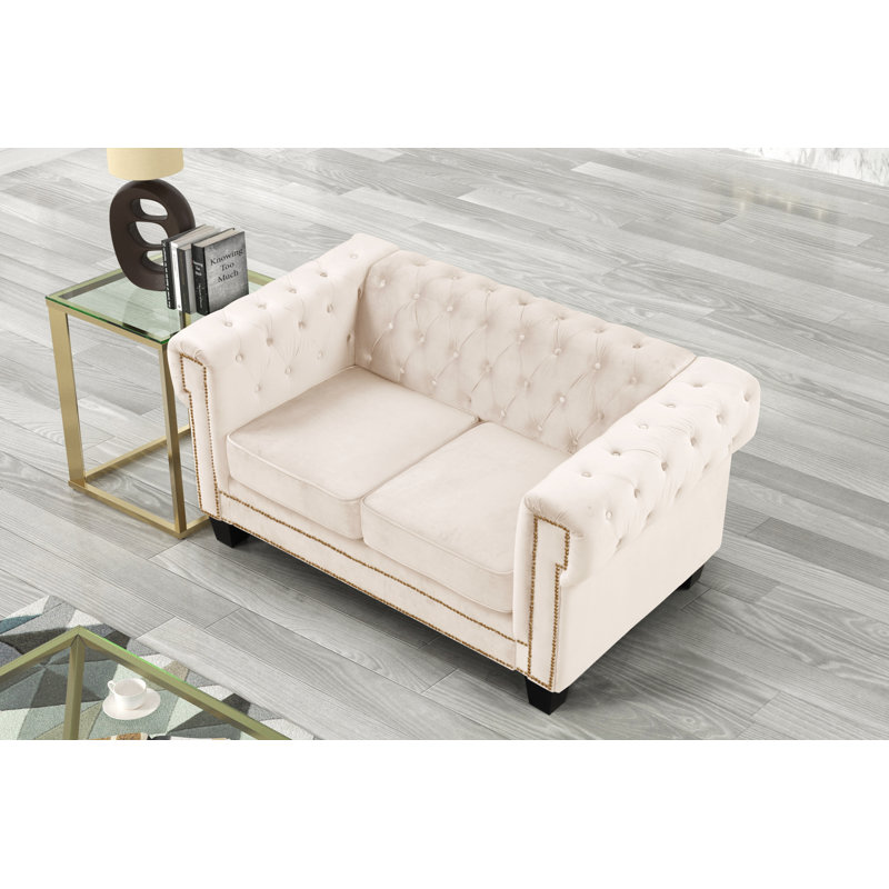 Ensemble de salon en velours 2 pièces Clifford Shoko, Beige