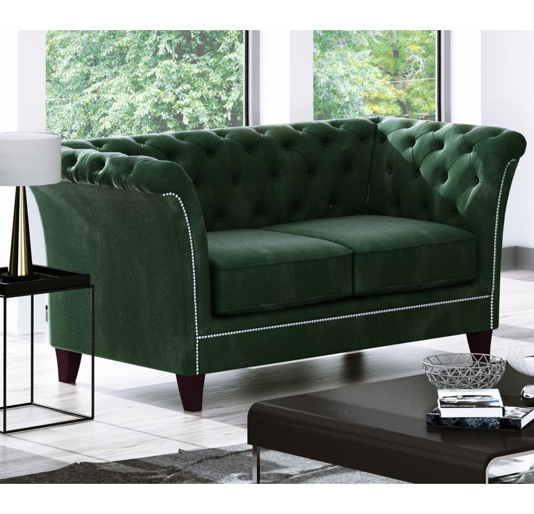 Chesterfield Darlana Sofa 2-Sitzer aus Samt-Stoff mit Holzfüßen