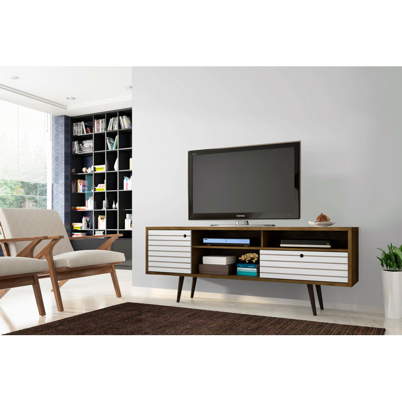 Meuble télé Liberty Mid-Century 71 po avec 4 tablettes et 1 tiroir pour téléviseur de 65 po ou moins Liberty