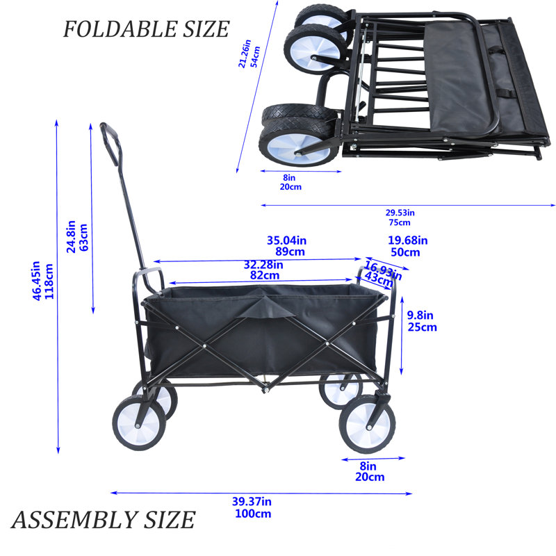 Chariot de magasinage pliable avec roulettes, Noir, H 46,45 po x l 39,37 po x P 19,68 po