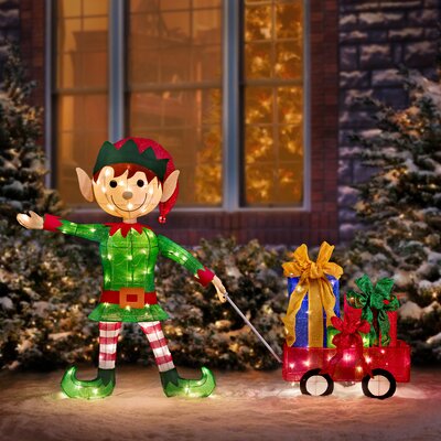 The Twillery Co.® 2 Piece Elf Pulling Wagon Lighted Display Set ...