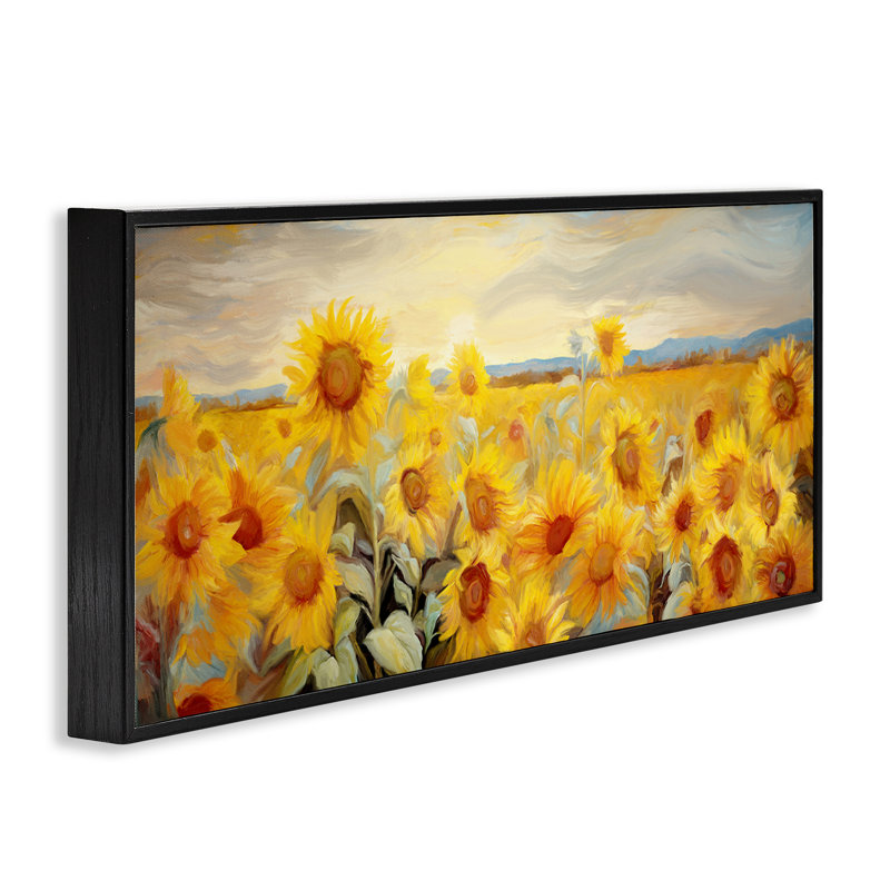 Art panoramique giclée sur champ de tournesol par Ramona Murdock bg-183, H 10 po x l 24 po, Giclée encadrée noir minuit