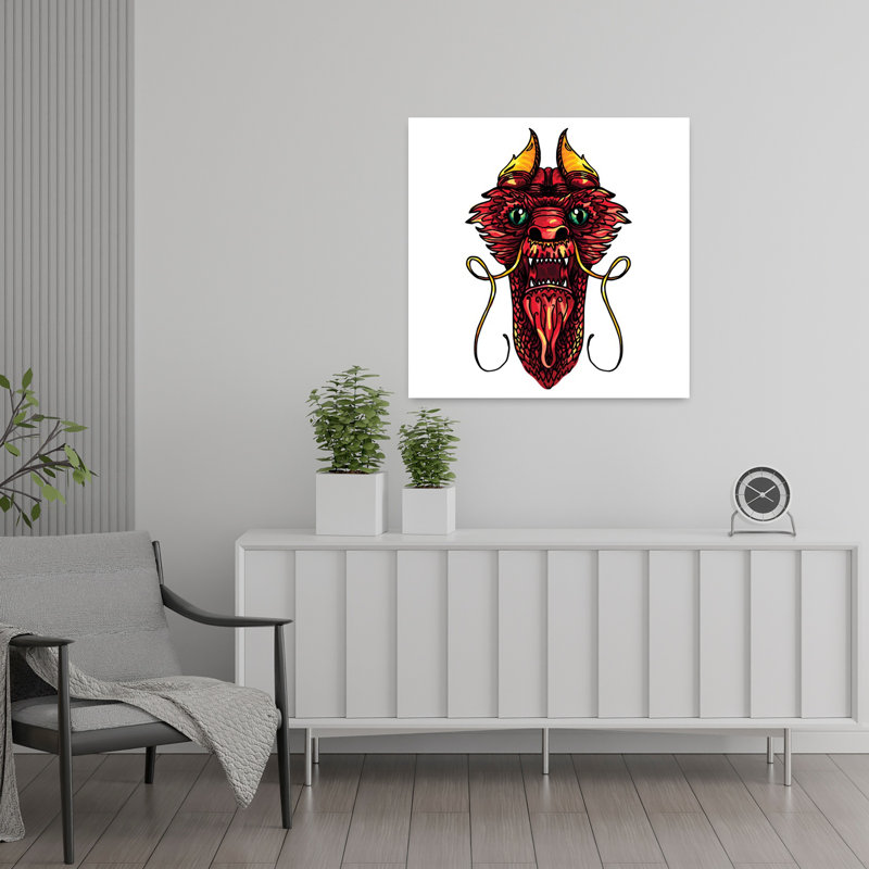 Fierce Red Dragon, art mural contemporain, 24" H x 24" W