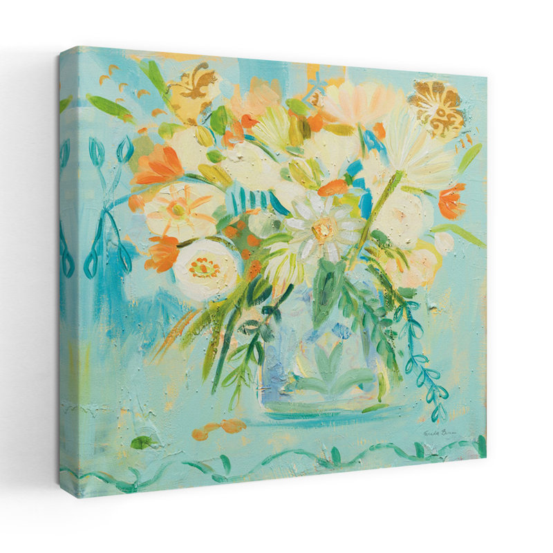 Contemporary Misty Blue With Blue Bouquet Art, 18" H x 18" W