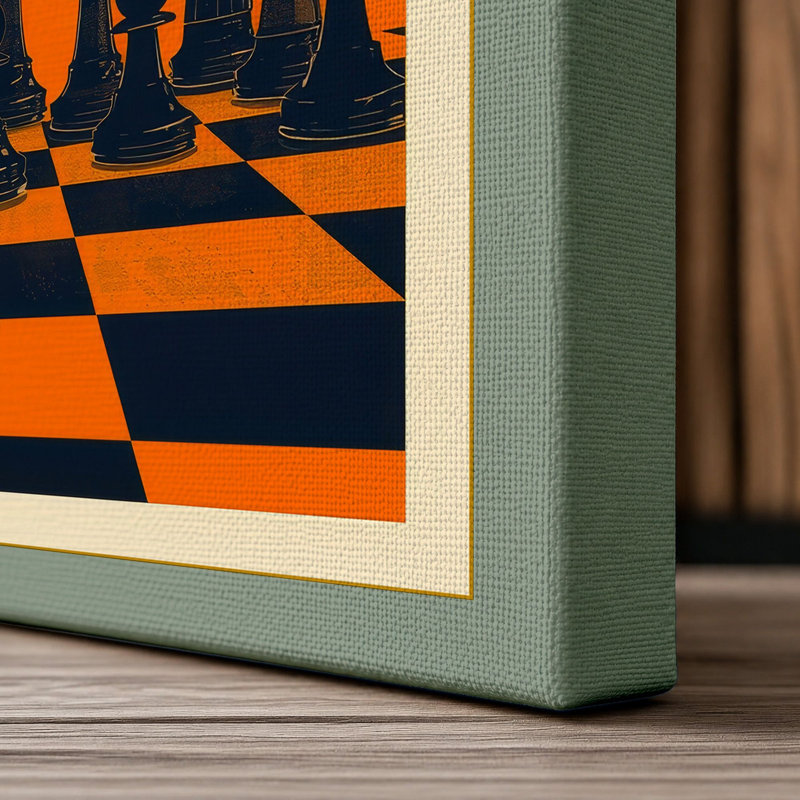 Sun and Chessmen Retro - Wrapped Canvas, 24x16 - 61.0 x 40.6 cm, Sage Border