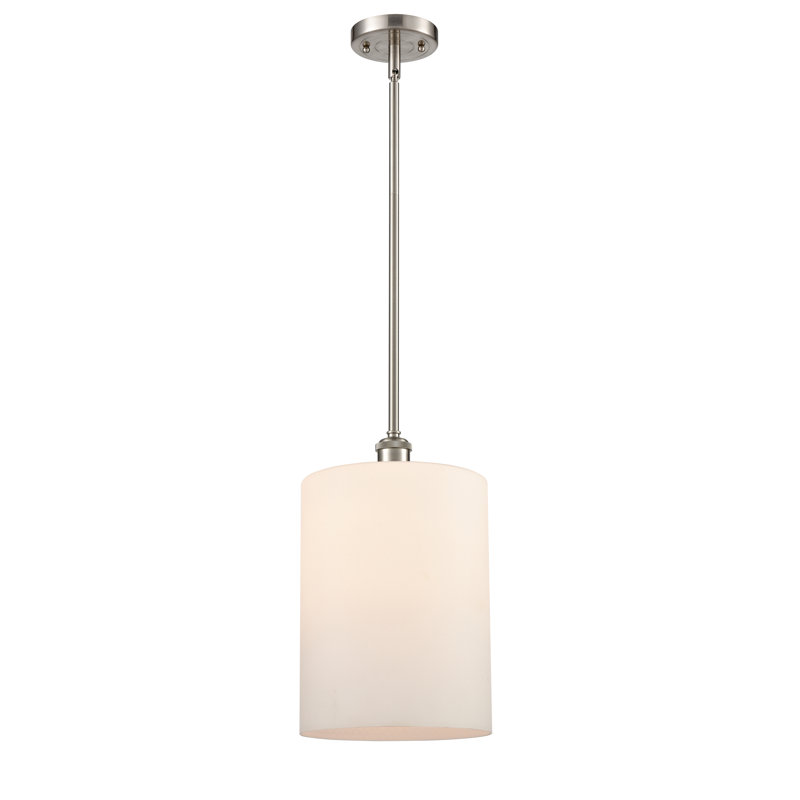 Luminaire suspendu cylindrique à 1 lumière Leilani, Blanc mat, Ampoule à DEL rétro de 6 watts, Nickel satiné brossé