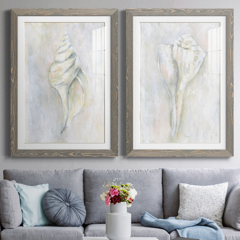 Soft Shell I - ensemble de 2 reproductions d'art, H 37,5 po x l 55 po x P 1,5 po, Cadre en papier gris, Blanc