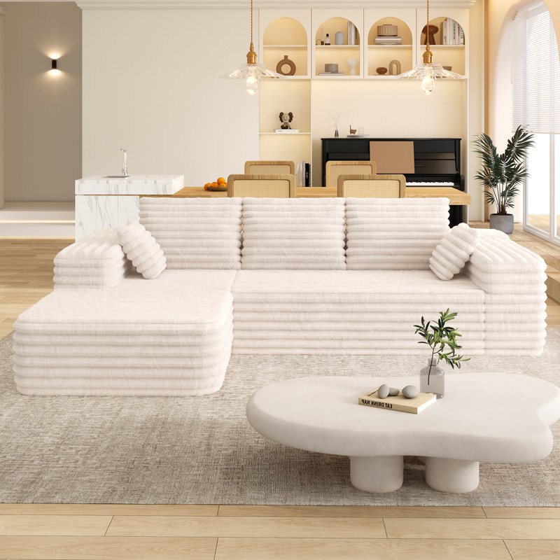 Modern L-shaped Sectional Sofa, Cream