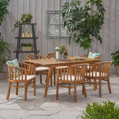 Ensemble repas d'extérieur 6 places en bois d'acacia avec coussins