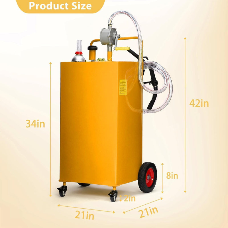 35 Gal Fuel Caddy with Manual Pump - Heavy Duty Portable Gas & Diesel Transfer Tank on Wheels, Spill-Proof Fuel Container for Boat, Truck, ATV & Farm, Orange