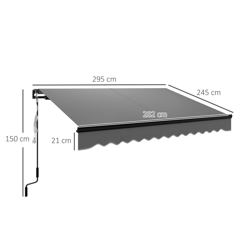 Brayden Studio Polyester Cover Motorised Retractable Sunshade Awning, 150cm H x 295cm W x 245cm D, Grey