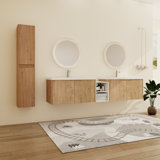84'' Wall-Mounted Double Bathroom Vanity With Resin Vanity Top & Side Cabinets