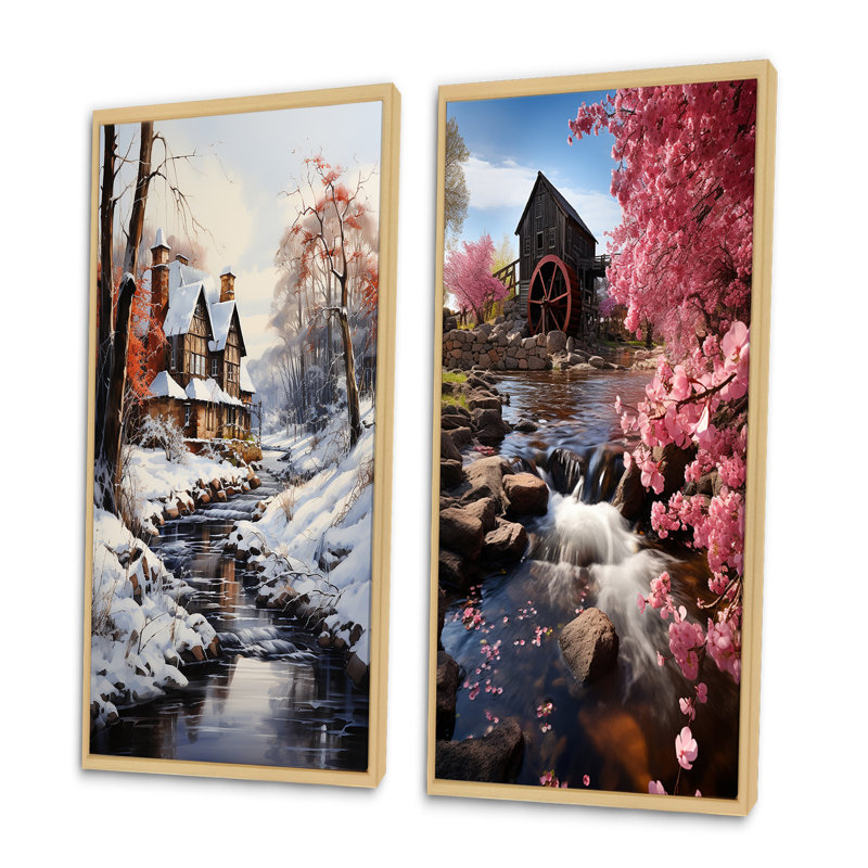Blanc blanc brun en hiver "Blanc brun en hiver" 2 pièces, H 32 po x l 32 po, Encadrement brun