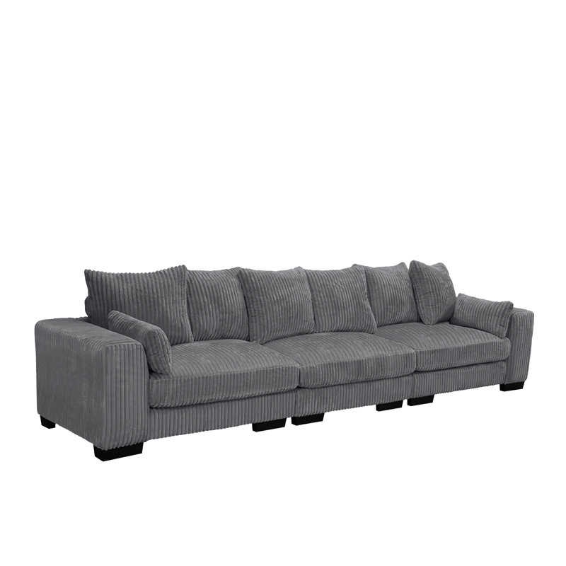 Grand canapé en velours côtelé à compression 3 pièces 142,5 po, Gris