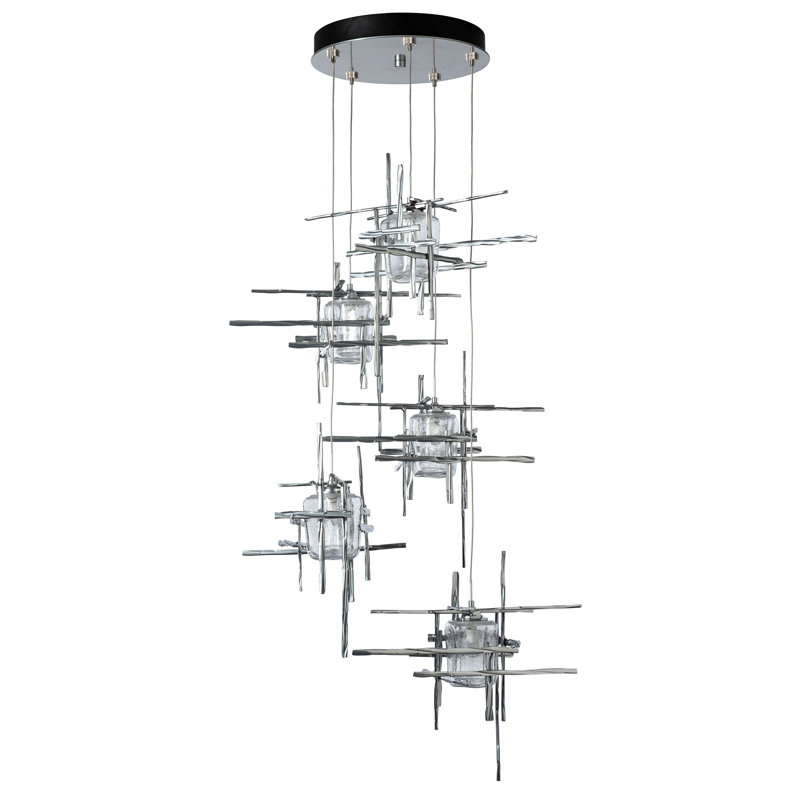 Tura 5 - Light Cluster Pendant, 50" - 130", Seeded Clear, Sterling