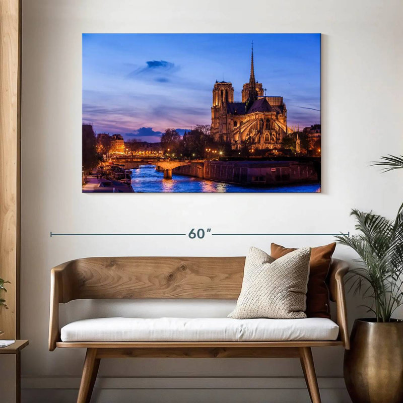 Kavia Notre Dame à Paris la nuit, H 32 po x l 48 po