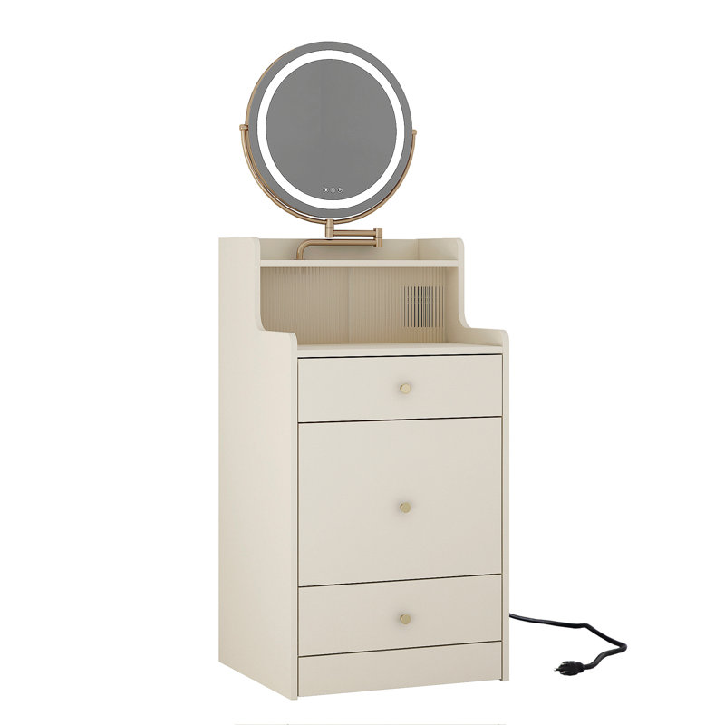 3 In 1 Vanity Desk With Mirror And Light ,Small Makeup Vanity Set With Charging Station, With 2 Drawers And Open Storage Space, With Upholstered Stool, Compact Dressing Table Writing Desk For Small Sp