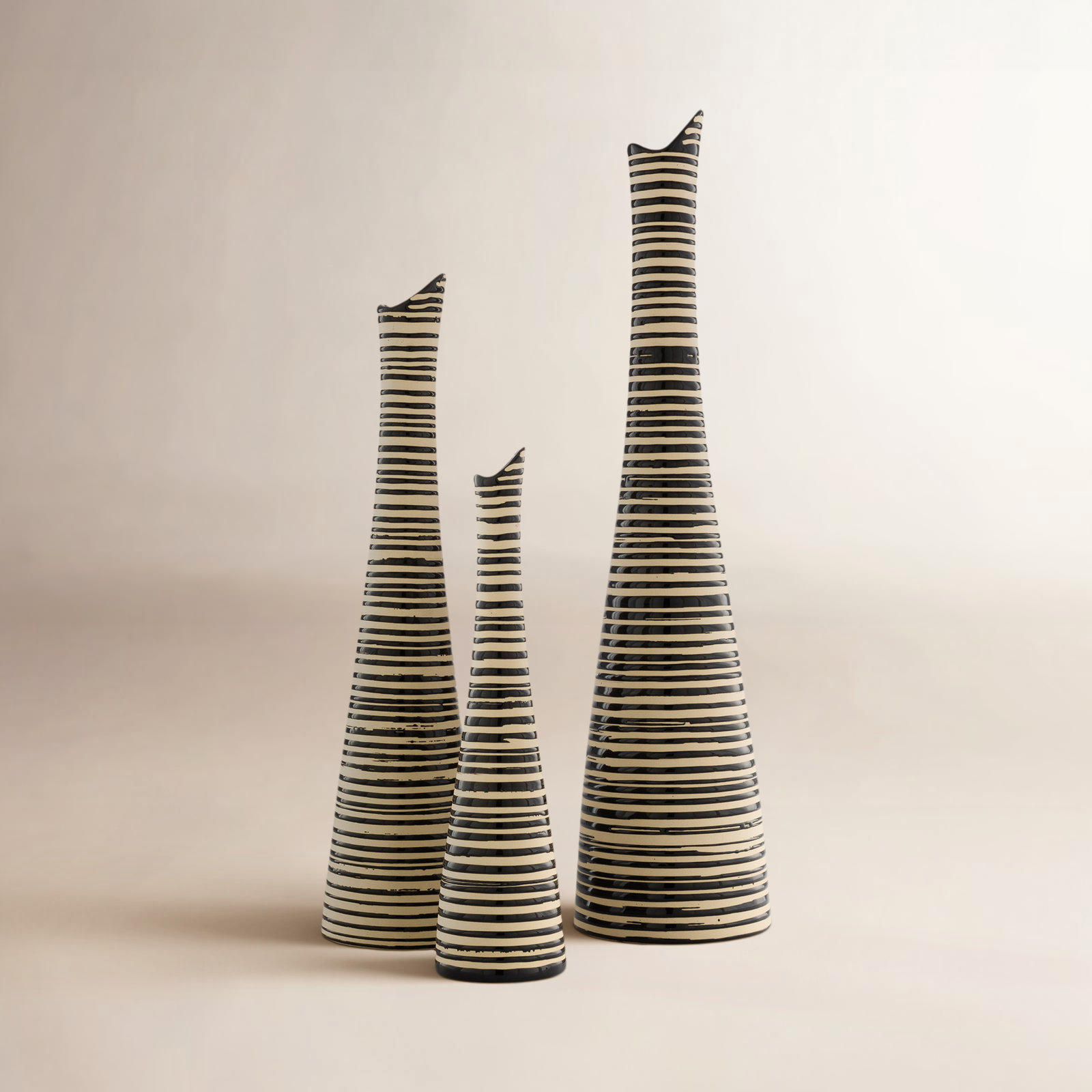Verbena Ceramic Table Vase, Taupe/Black