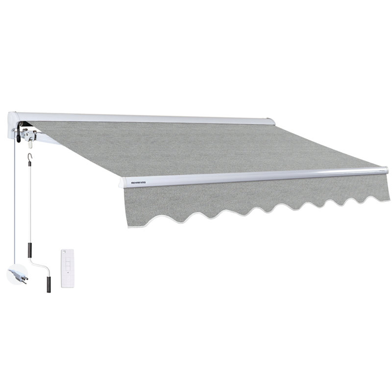 Auvent rétractable motorisé pour terrasse 12 pi x 10 pi Advaning, H 10,5 po x l 142 po x P 118 po, Gris chiné