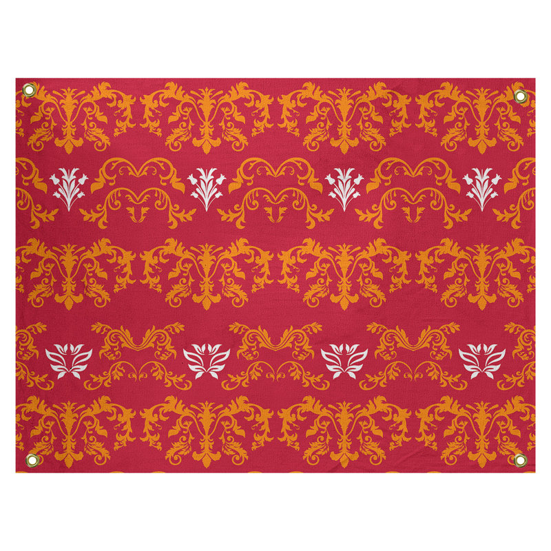 Tapisserie baroque en polyester polyester, H 26 po x l 36 po, Rouge / jaune / blanc